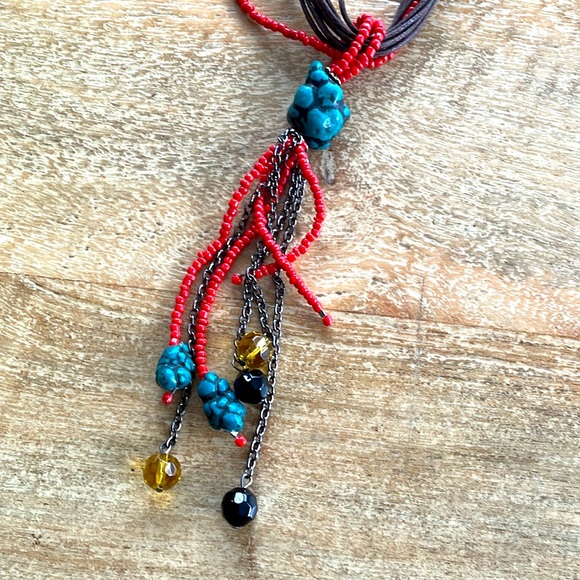 Vintage Boho Bead Necklace - Brown/Red/Blue - Picture 6 of 14